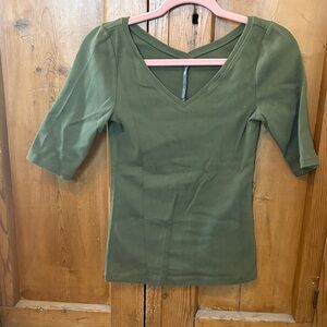 Anthropologie Forest Green V-Neck Top